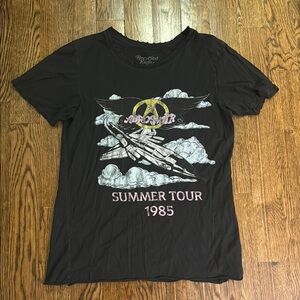 Recycled Karma Aerosmith Summer Tour 1985 Black Distressed T Shirt